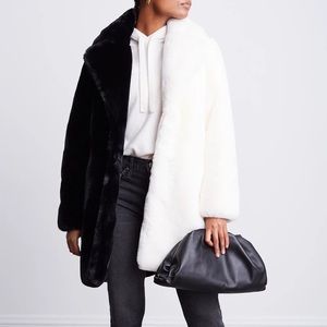 APPARIS NWT Black & white colorblock faux fur coat